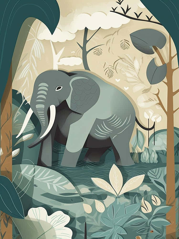 Elephant Jungle Cartoon Illustration 2