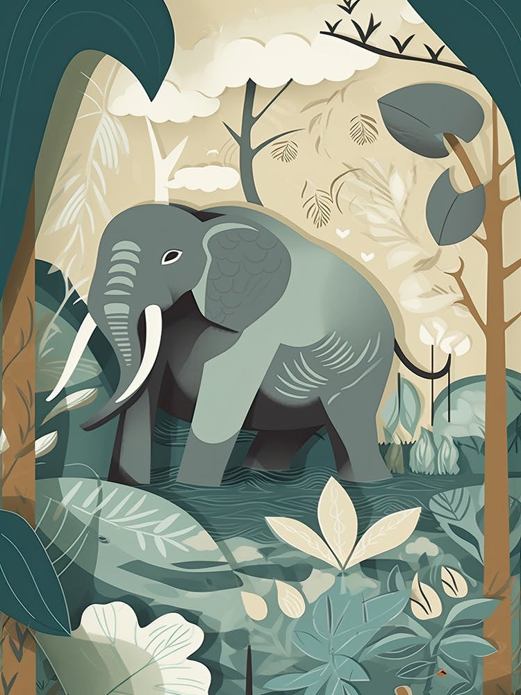 Elephant Jungle Cartoon Illustration 2