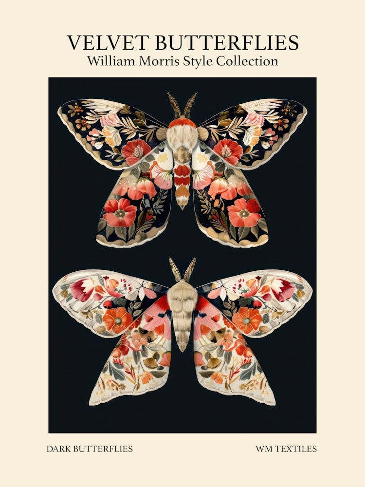 Velvet Butterflies Collection Dark Butterflies William Morris Style 9