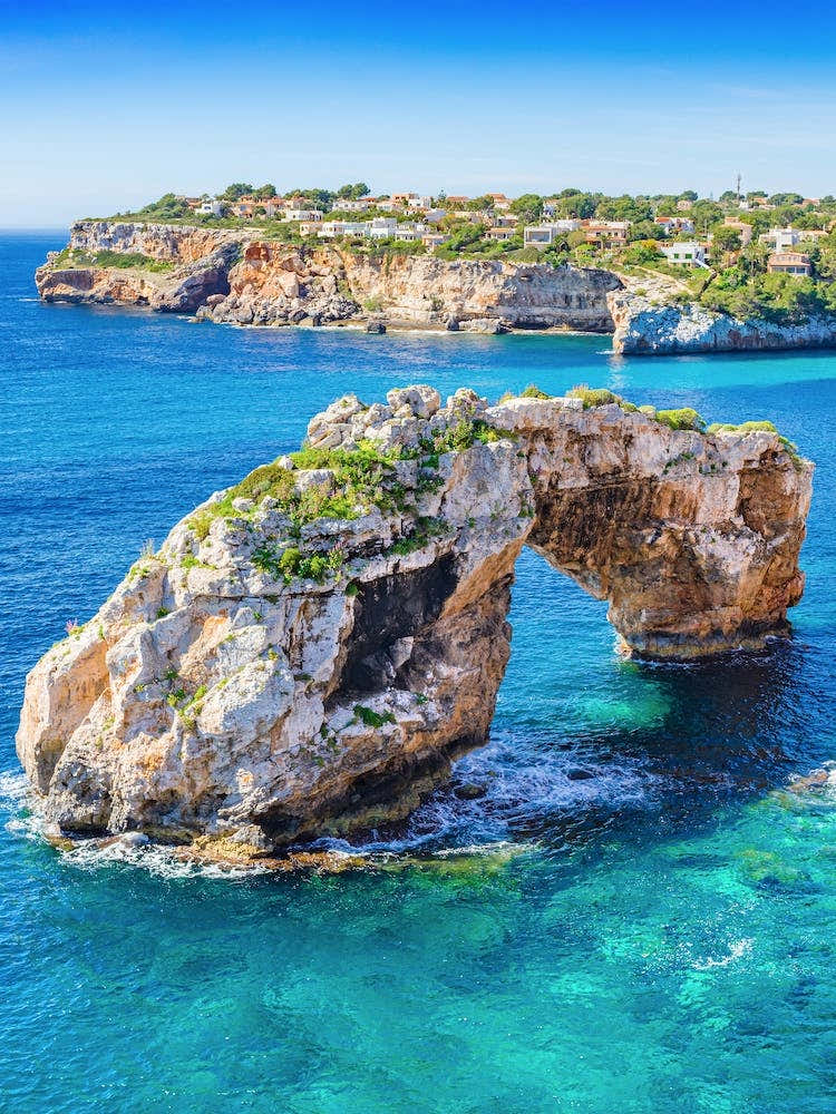 Es Pontas Natural rock arch landmark on Mallorca island, Spain
