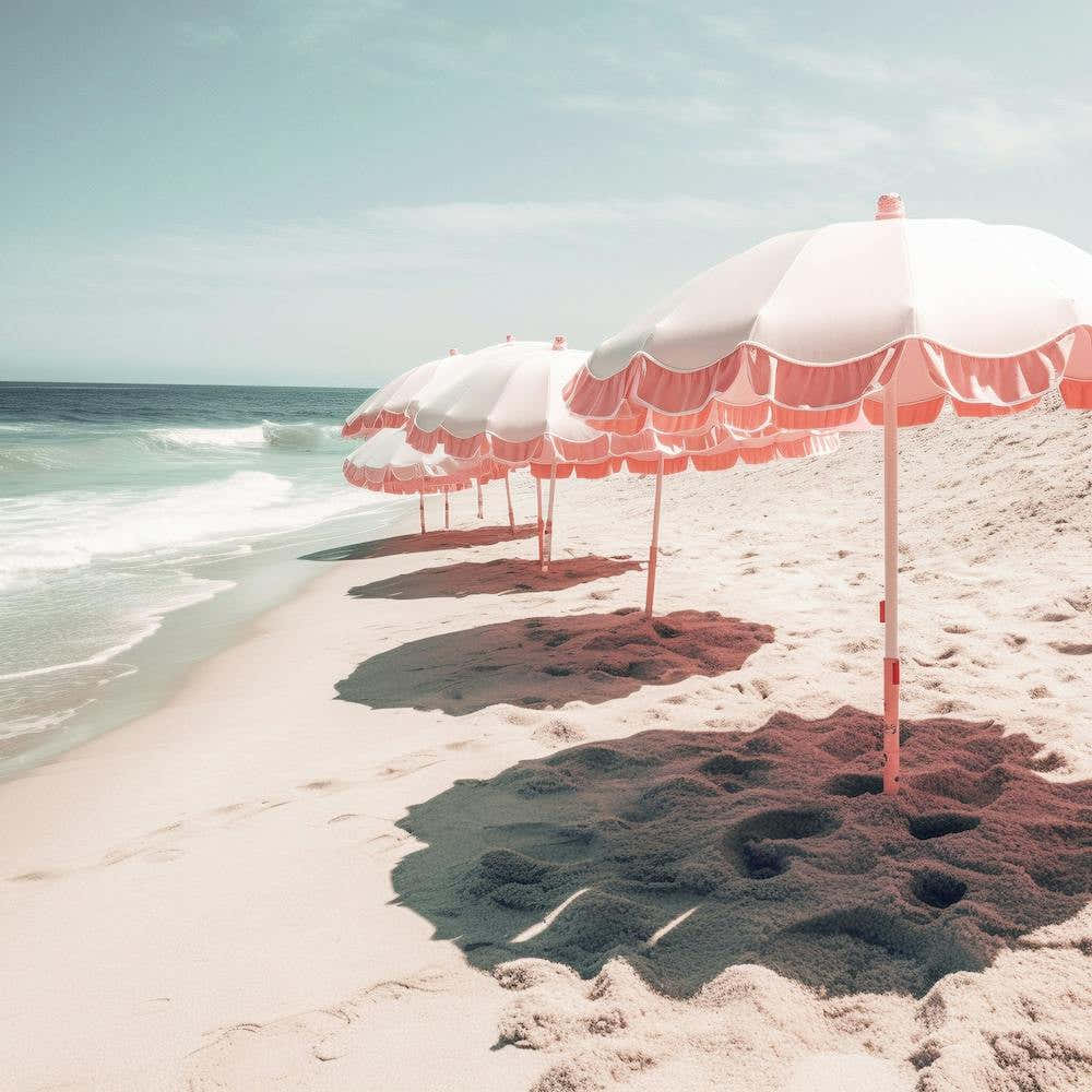Pink Umbrellas On The Beach