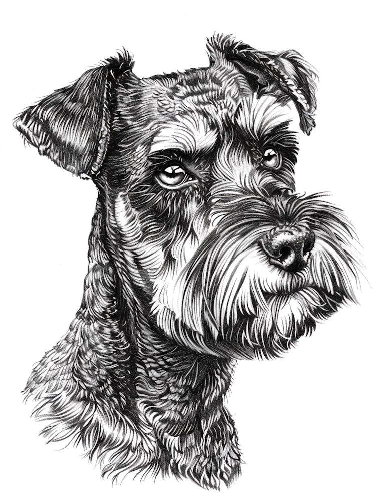Miniature Schnauzer Dog Black & White Line Sketch 1
