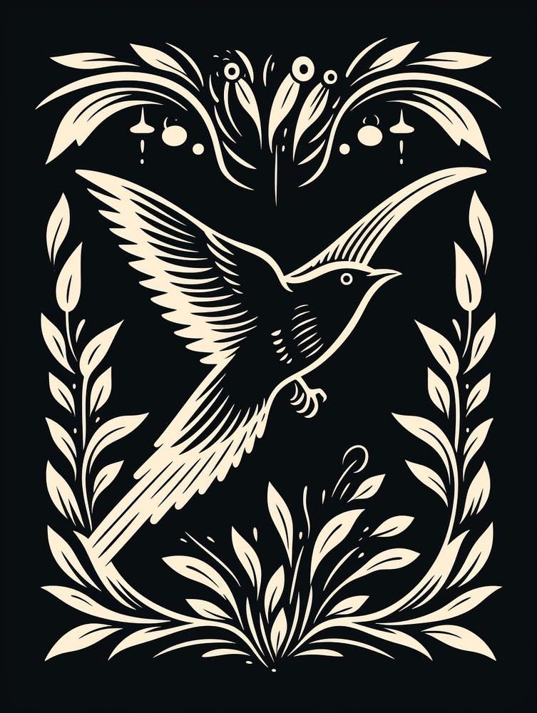 B&W Bird Linocut Swallow 4