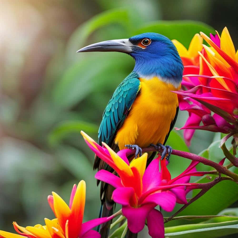 Beautiful Bird on Colorful Flower