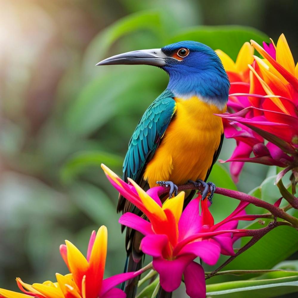 Beautiful Bird on Colorful Flower
