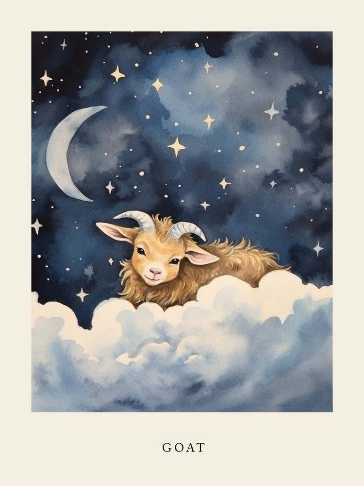 Baby Goat 1 Sleeping In The Clouds Nursery Poster