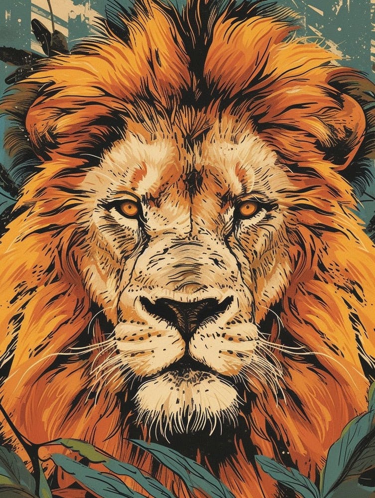 African Lion Portrait Close Up Illustration 3