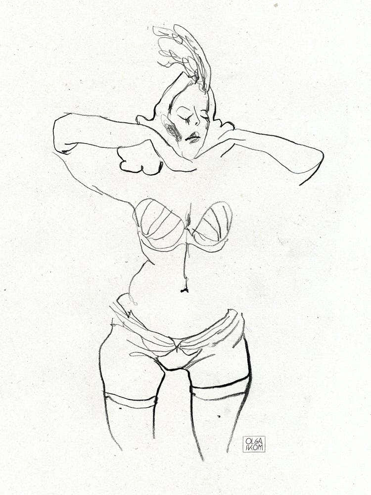 Hand pencil drawing of beautiful burlesque woman 1
