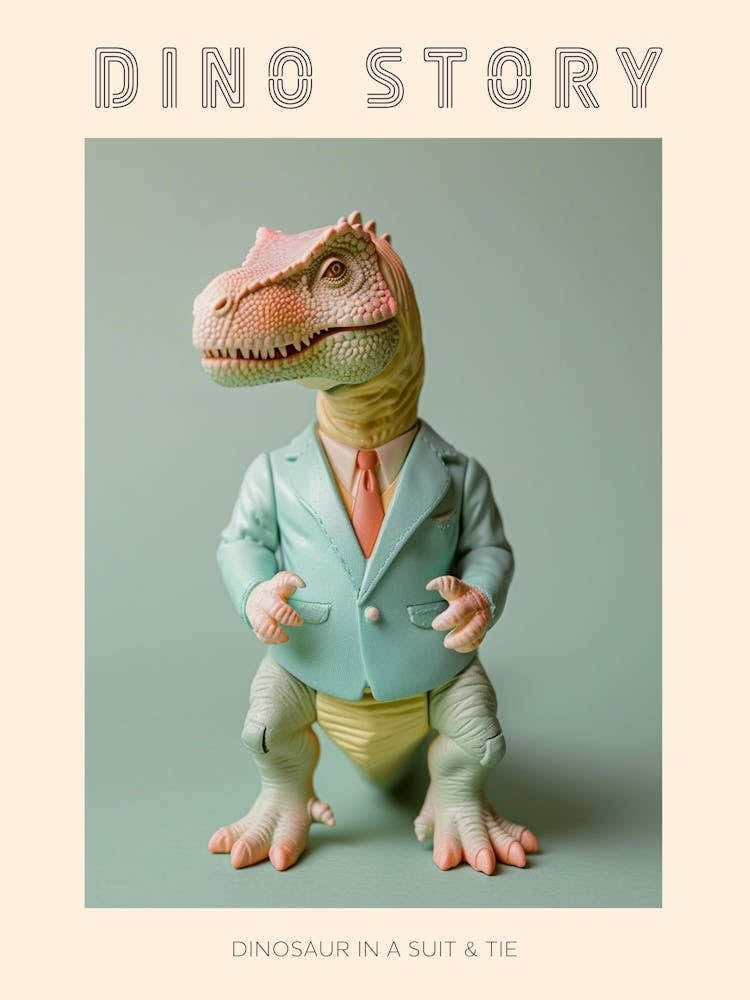 Pastel Toy Dinosaur In A Suit & Tie 2 Poster