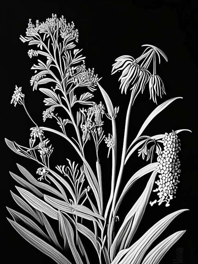 Prairie Milkweed Wildflower Linocut 1