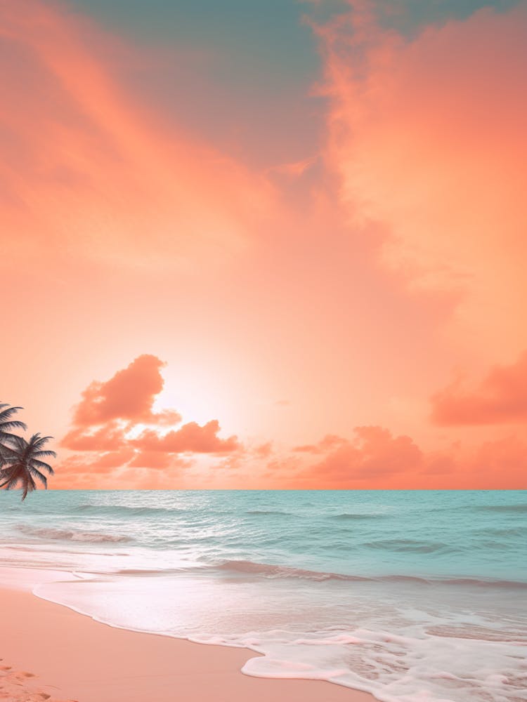 A Pink And Orange Sunset On A Beach Photography 2