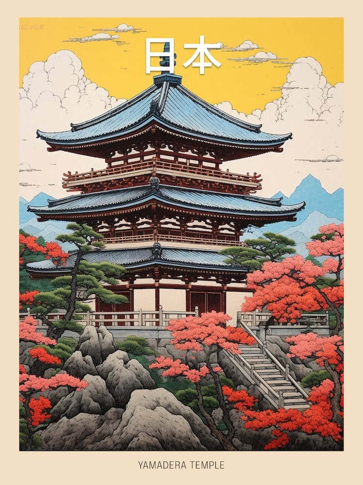 Yamadera Temple, Japan Vintage Travel Art 1 Poster