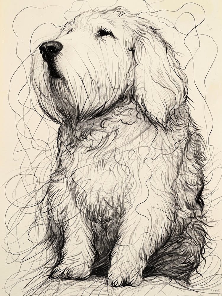 Old English Sheepdog Line Sketch 1