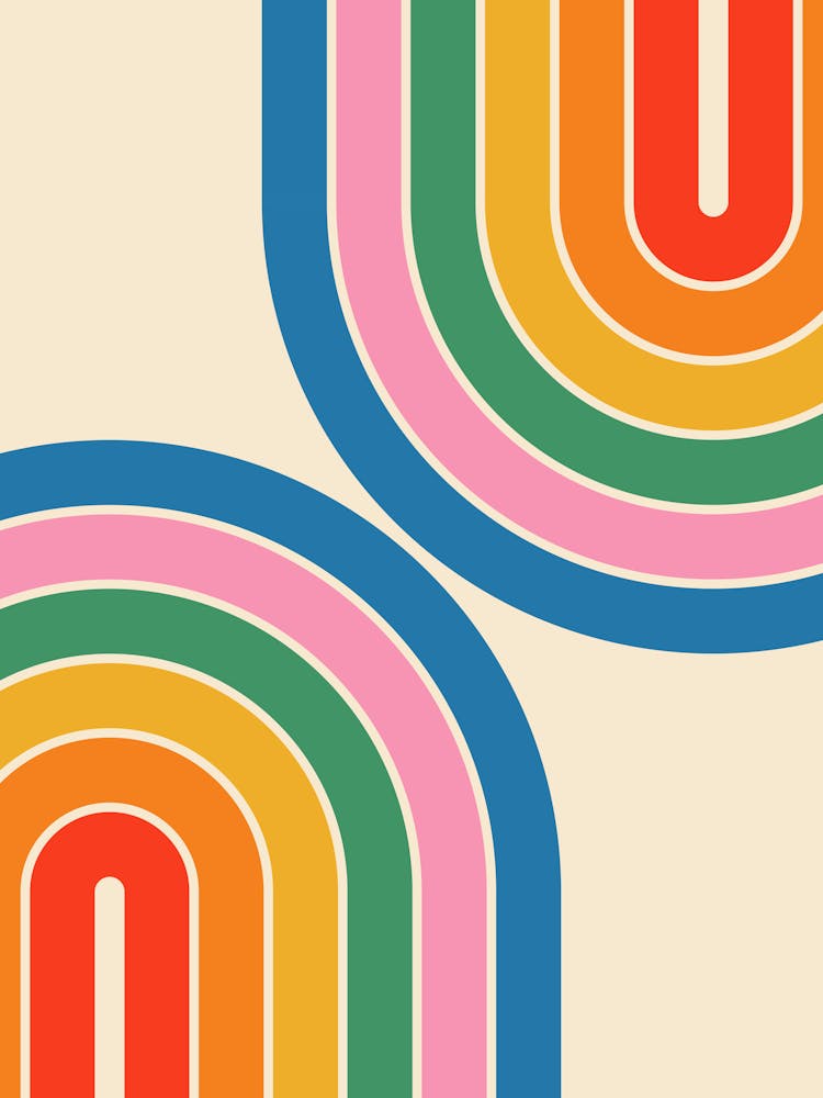 Midcentury Modern Geometric Rainbow V In Vintage Theme 01