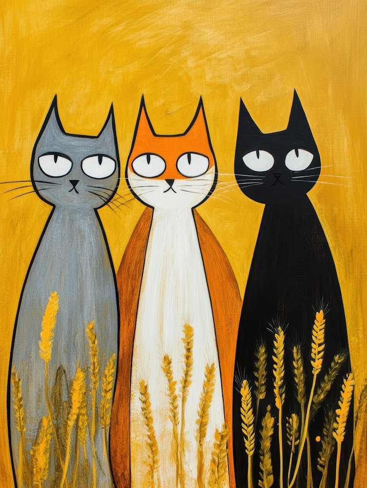 Three Cats In Wheat