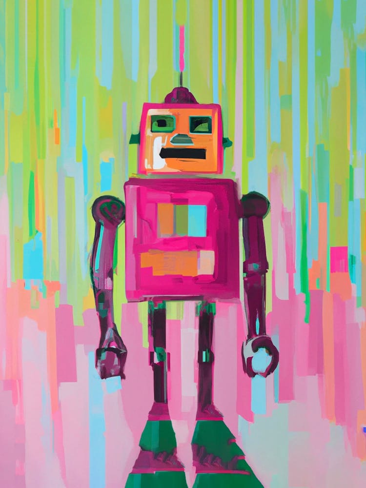 Retro Tin Robot Oil Painting