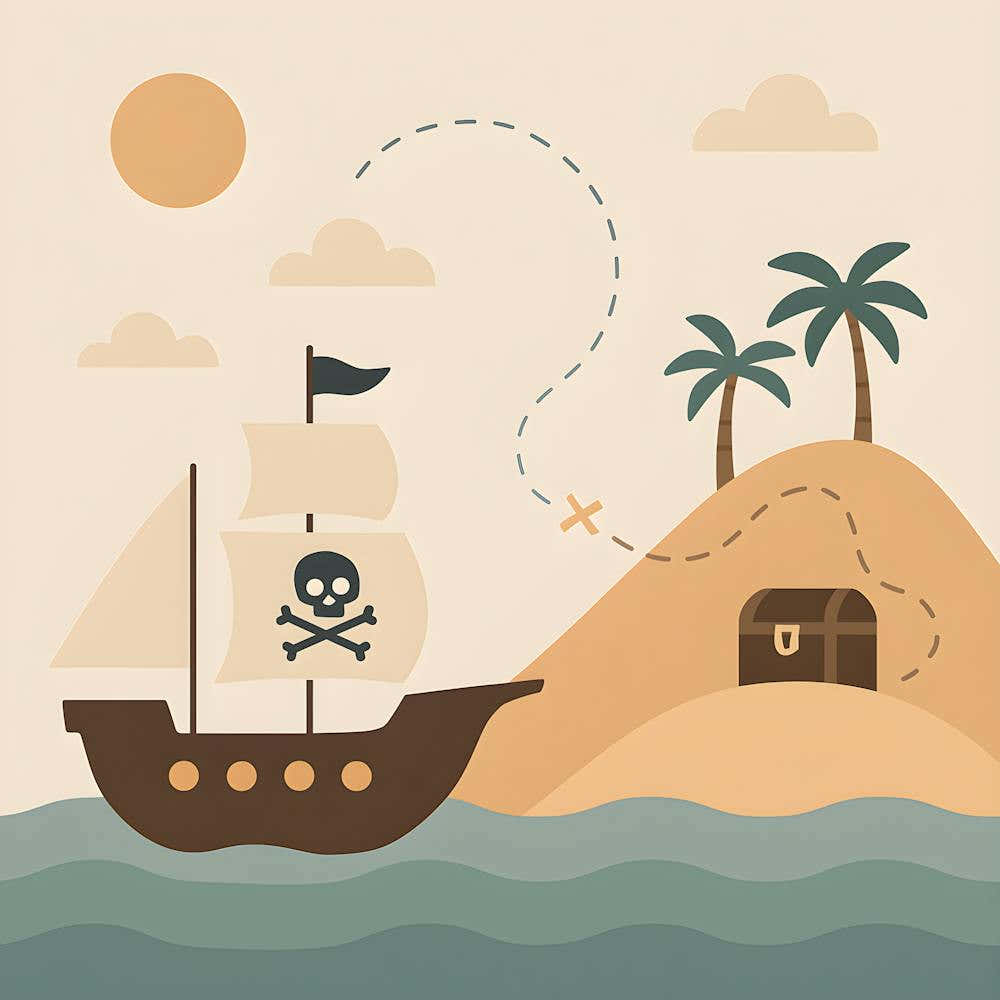 Minimalist Pirate Treasure Hunt Nursery Wall Art Ship & Island Print Kids Room Decor