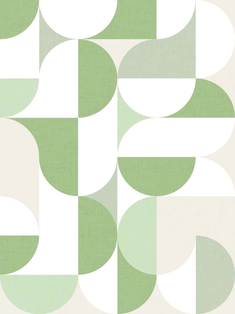 Mid-Mod playful geometric dots and shapes pattern tonal green pastels