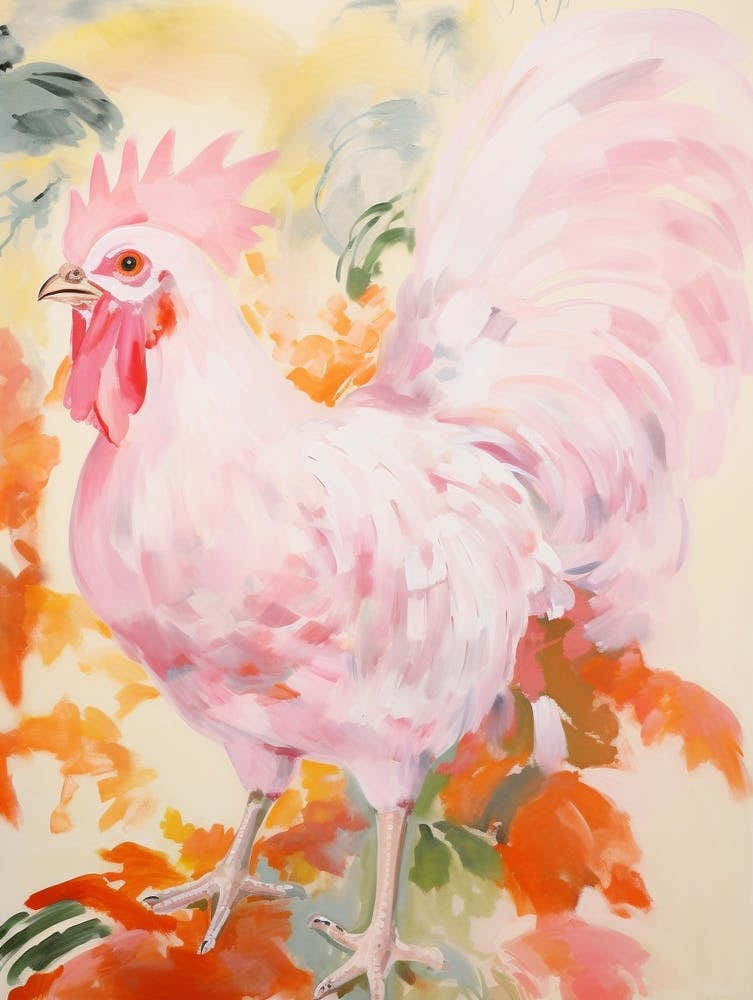 Pink Ethereal Bird Painting Rooster 2