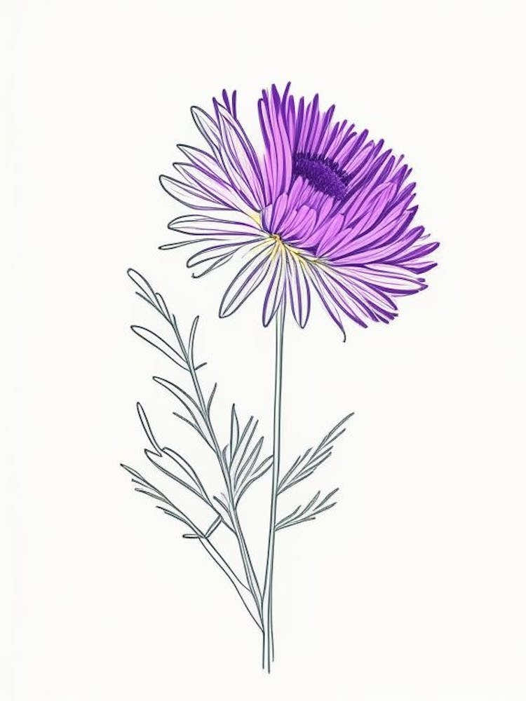 Aster Floral Minimal Line Drawing 3 Flower