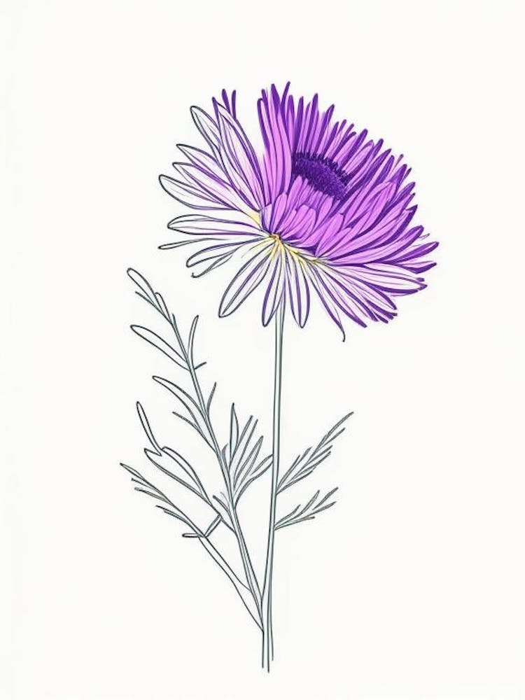 Aster Floral Minimal Line Drawing 3 Flower