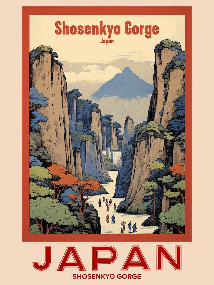 Shosenkyo Gorge, Visit Japan Vintage Travel Art 4 Poster