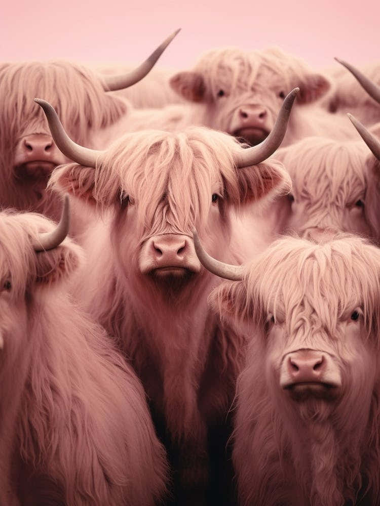 Heard Of Highland Cows Pink Realistic Photography 1
