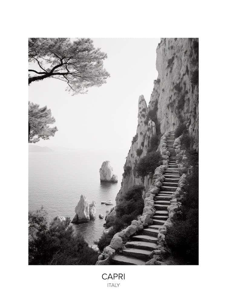 Poster Of Capri, Italy, Black And White Photo 1