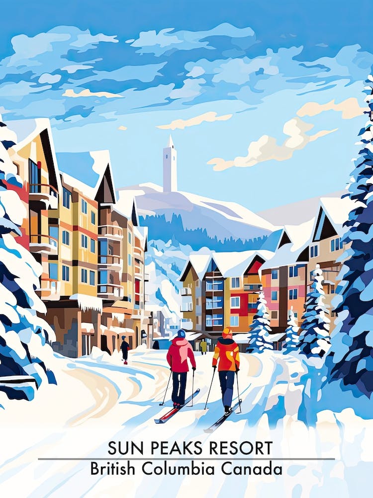 Sun Peaks Resort   British Columbia Canada, Ski Resort Poster Illustration 3