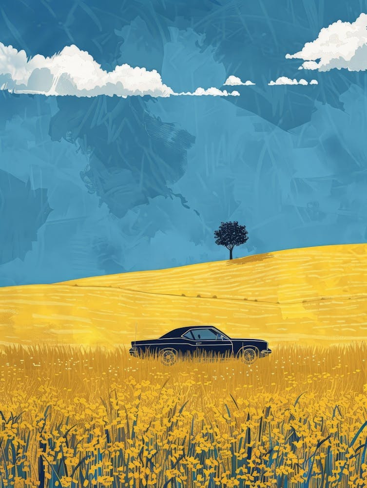 Car In A Field Canvas Print