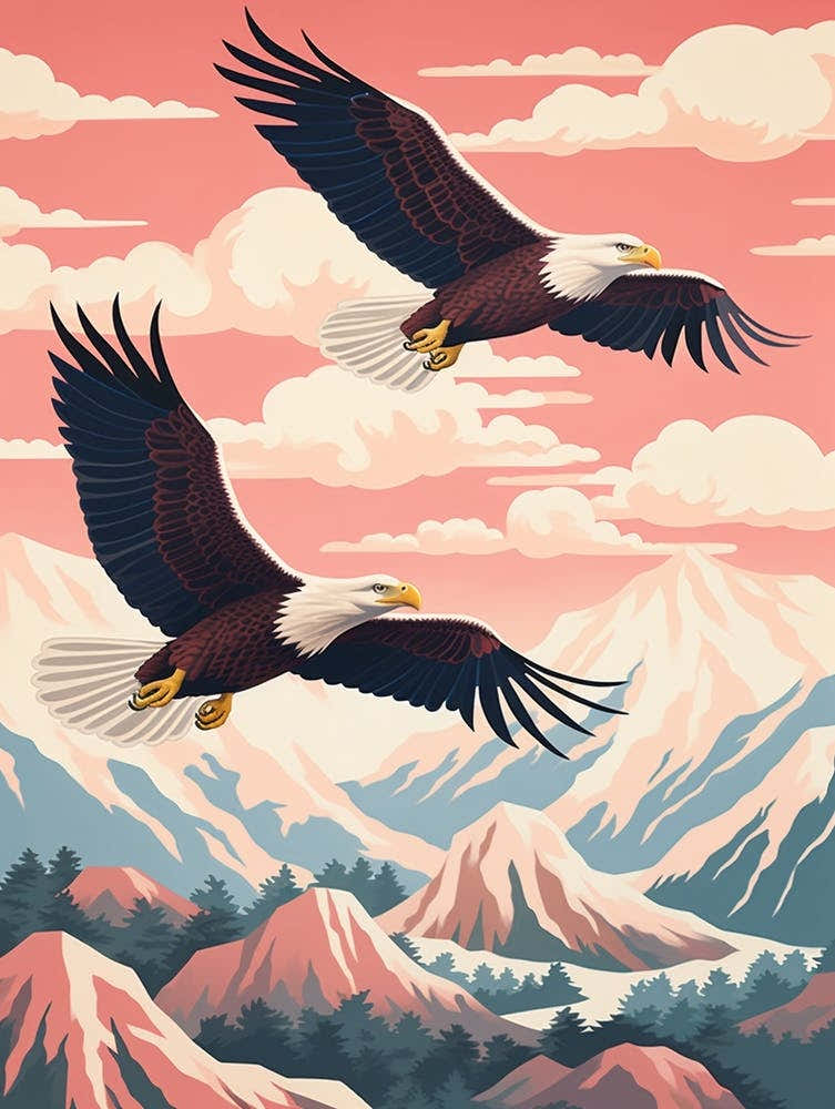 Vintage Japanese Inspired Bird Print Bald Eagle 5
