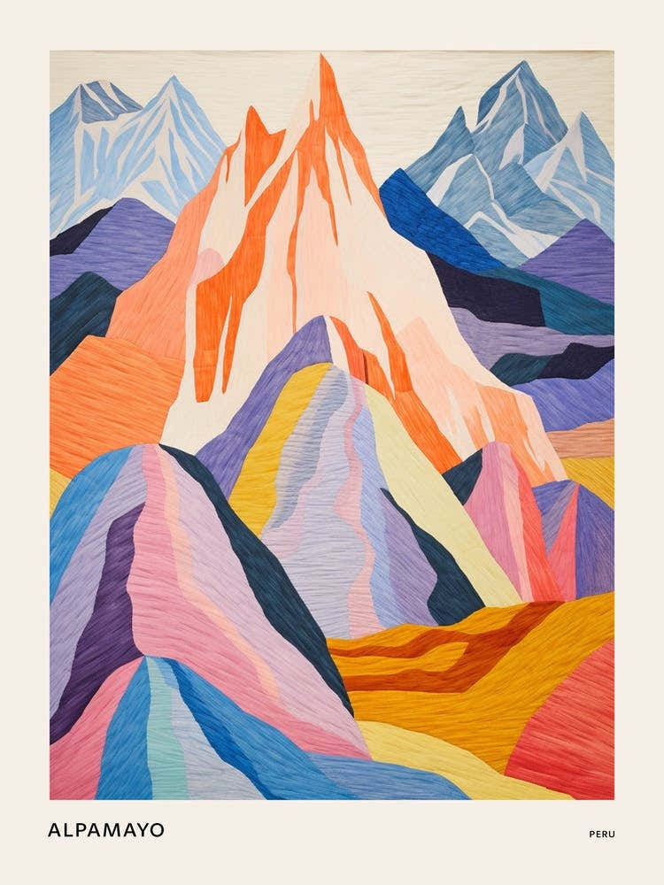 Alpamayo Peru 3 Colourful Mountain Illustration Poster