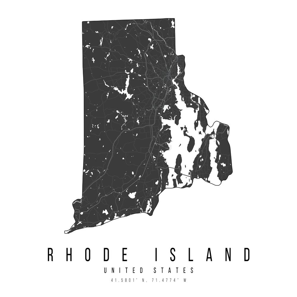 Rhode Island Mono Black And White Modern Minimal Street Map Square