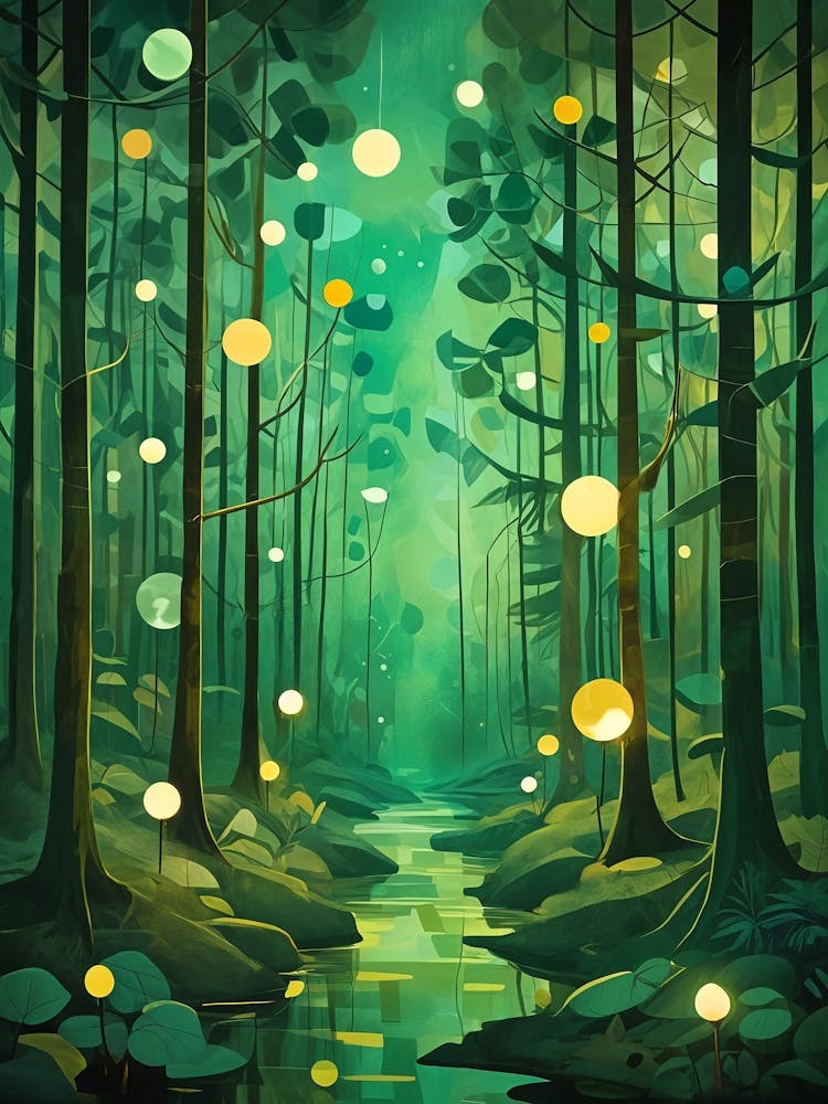 Abstract Forest With Fireflies no1