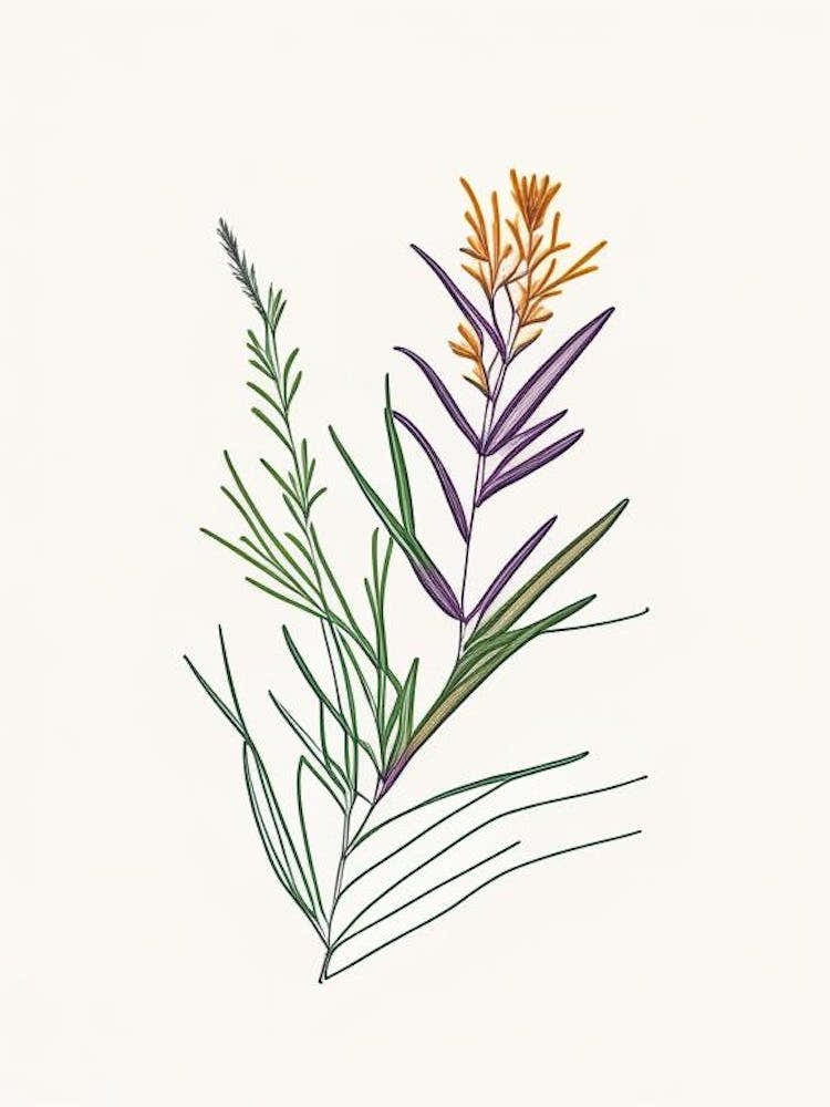 Tarragon Spices And Herbs Minimal Line Drawing