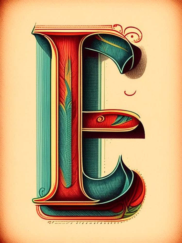 E, Letter, Alphabet Vintage Sketch 2
