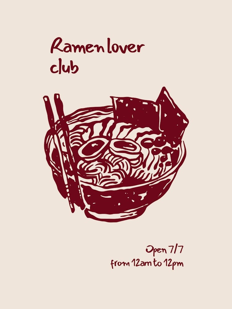 Ramen Lover Club Poster, Japanese Noodles Wall Art, Asian Food Decor, Ramen Bowl Print, Home Decor