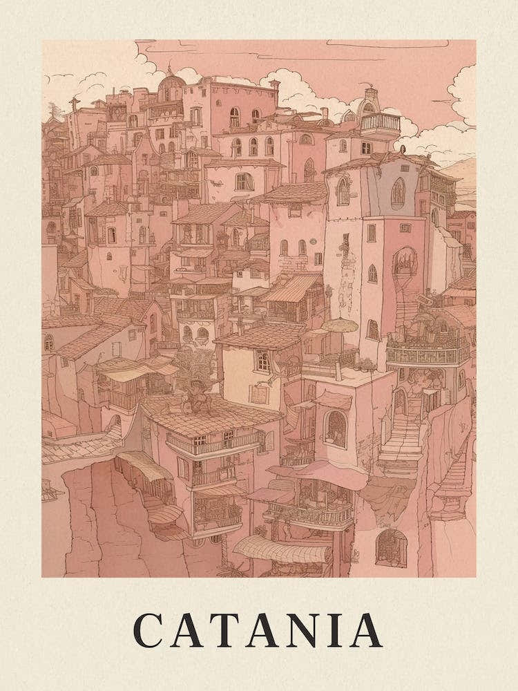 Catania Vintage Pink Italy Poster