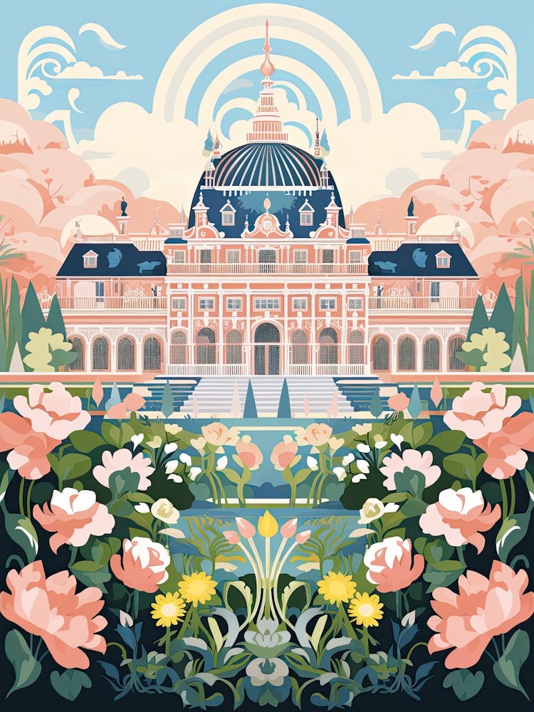 Palace Of Versailles   Versailles, France   Cute Botanical Illustration Travel 1