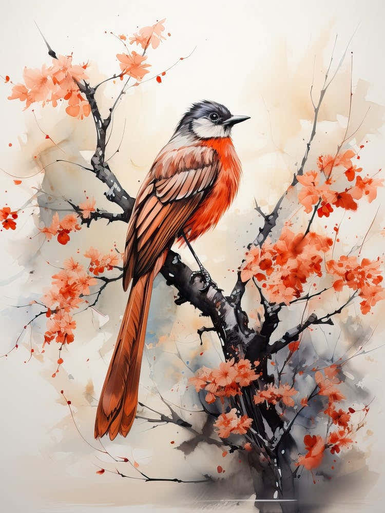 Phoenix, Japanese Brush Painting, Ukiyo E, Minimal 3