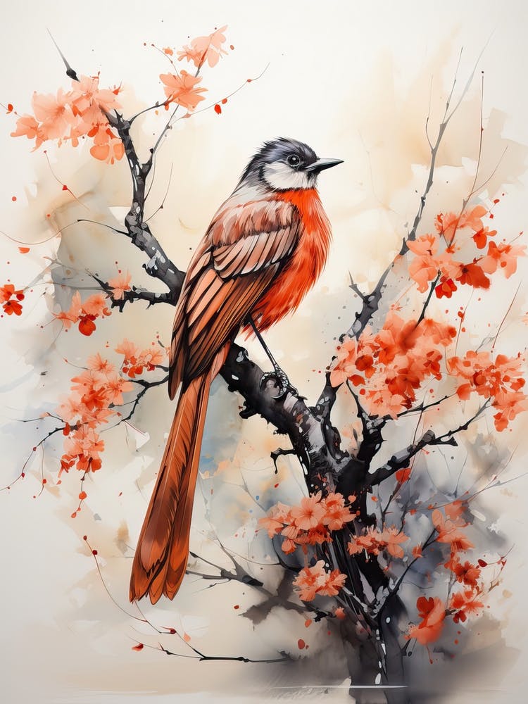 Phoenix, Japanese Brush Painting, Ukiyo E, Minimal 3