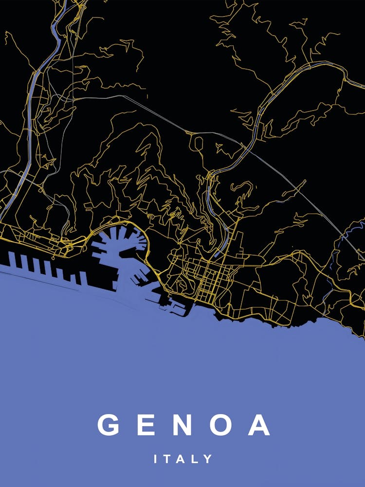 Genoa Italy City Map Black and Gold