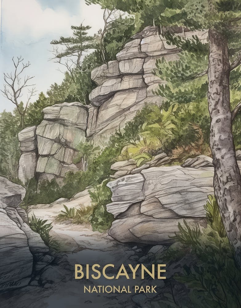 Biscayne National Park Watercolour Vintage Travel Poster 2