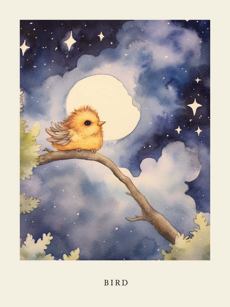 Baby Bird 1 Sleeping In The Clouds Nursery Poster