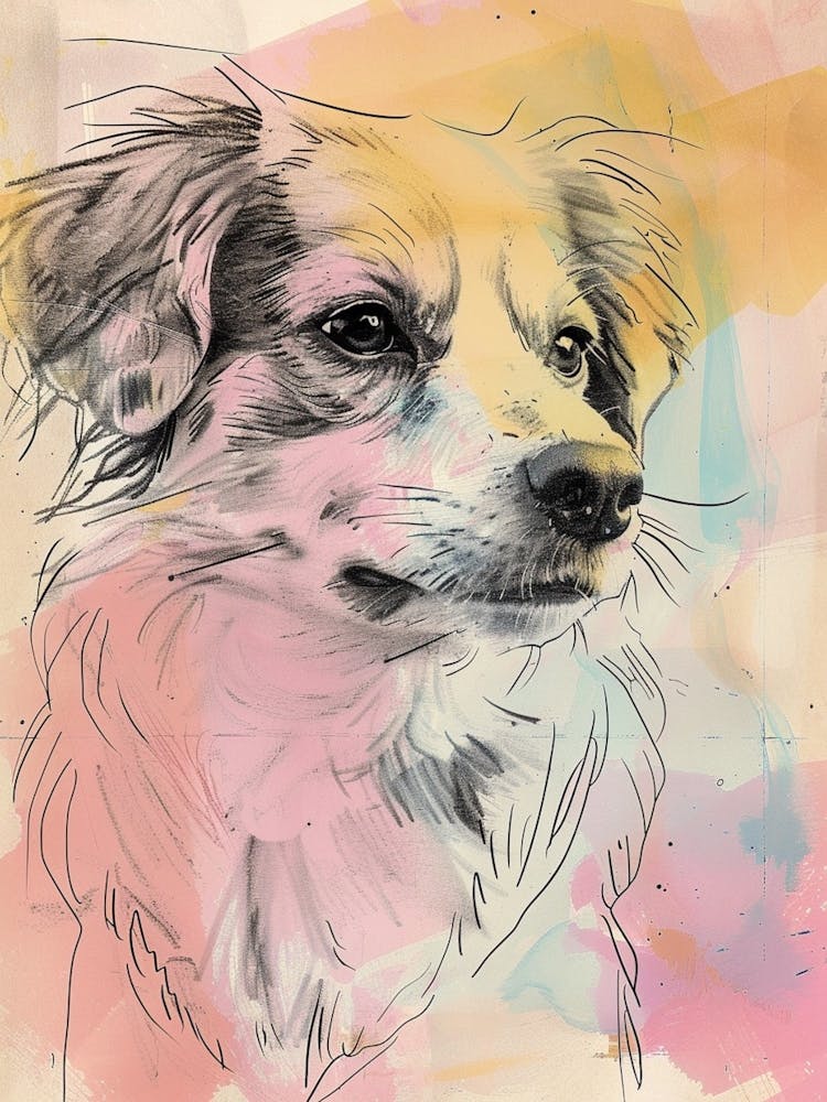 Pastel Nederlandse Kooikerhondje Dog Line Illustration 1