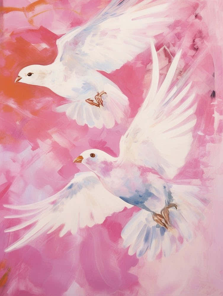 Pink Ethereal Bird Painting House Sparrow 2