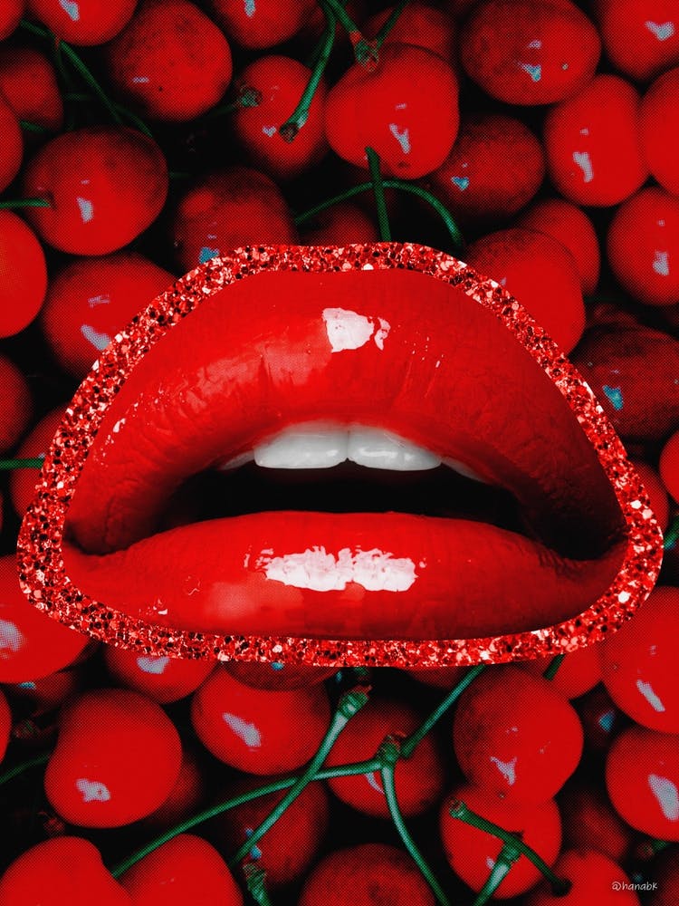 Cherry Kiss Glittery Collage Red
