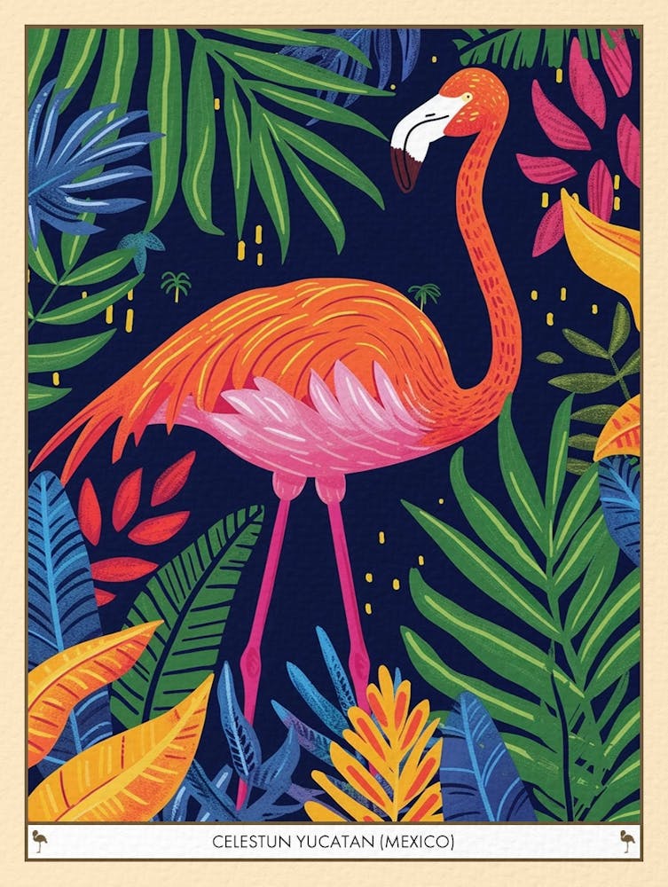 Greater Flamingo Celestun Yucatan Mexico Tropical Illustration 10 Poster
