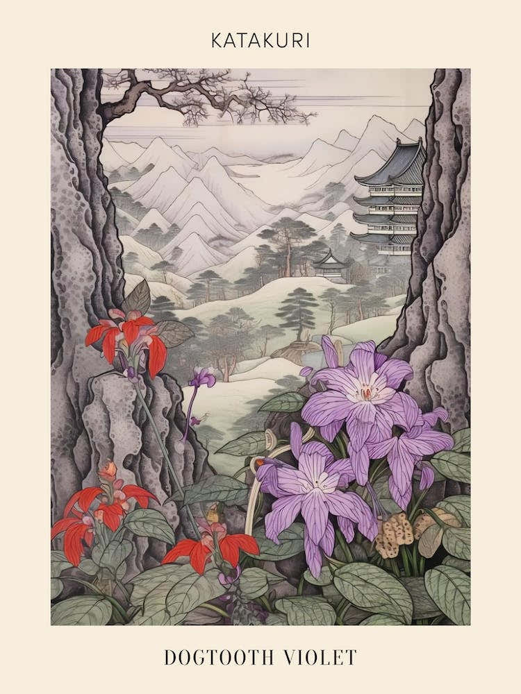 Katakuri Dogtooth Violet 2 Japanese Botanical Illustration Poster