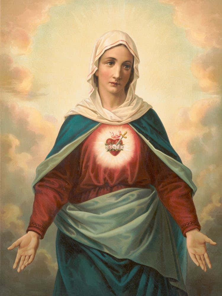 The Virgin Mary With Heart Emblem On Chest